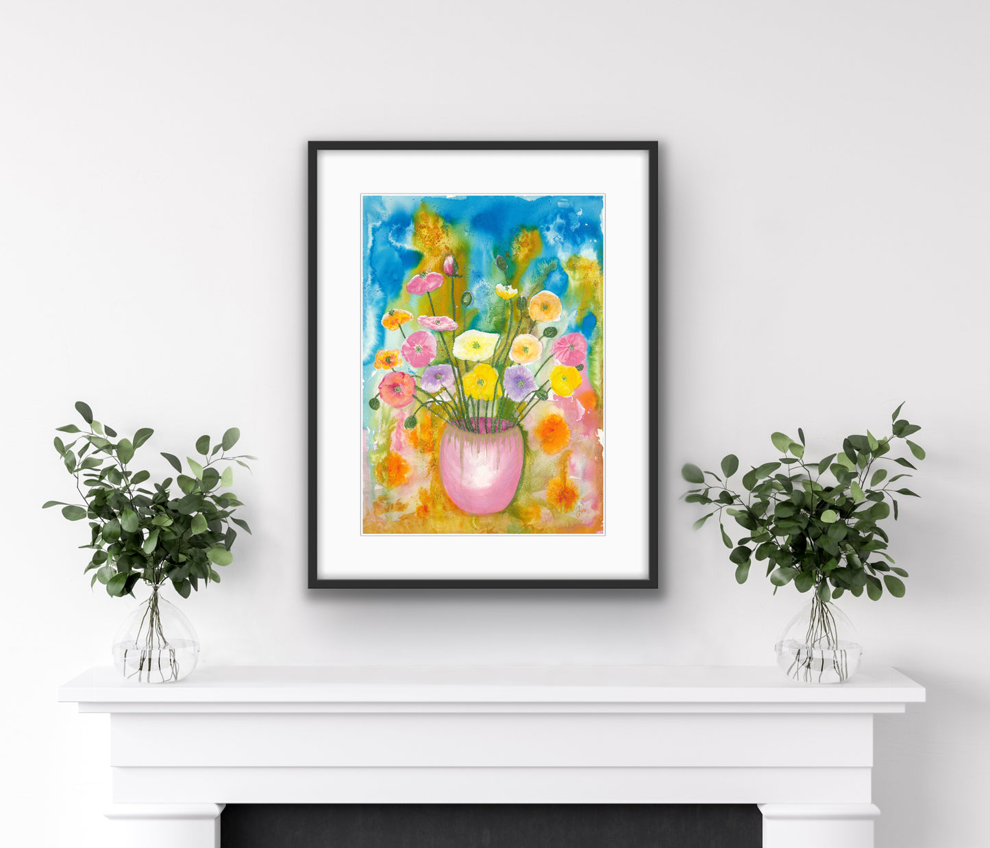 Wall Art Print - Still life - Blue and Poppies