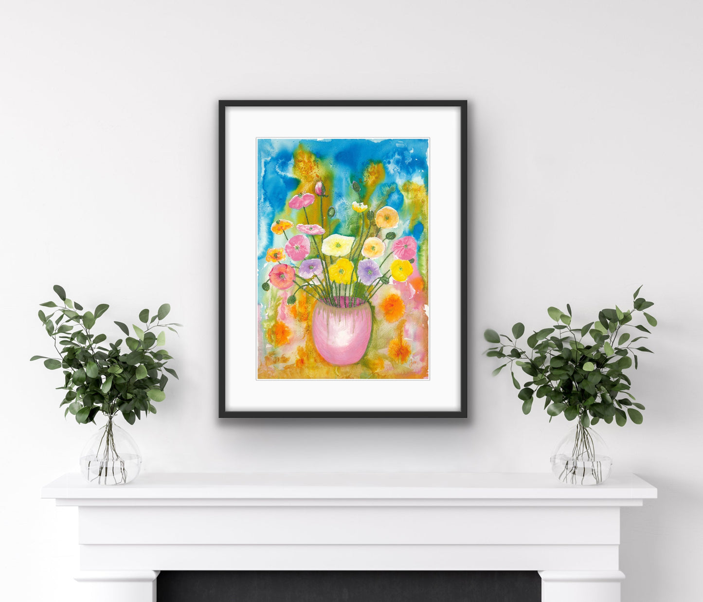 Printable Wall Art Download - Still life - Blue and Poppies