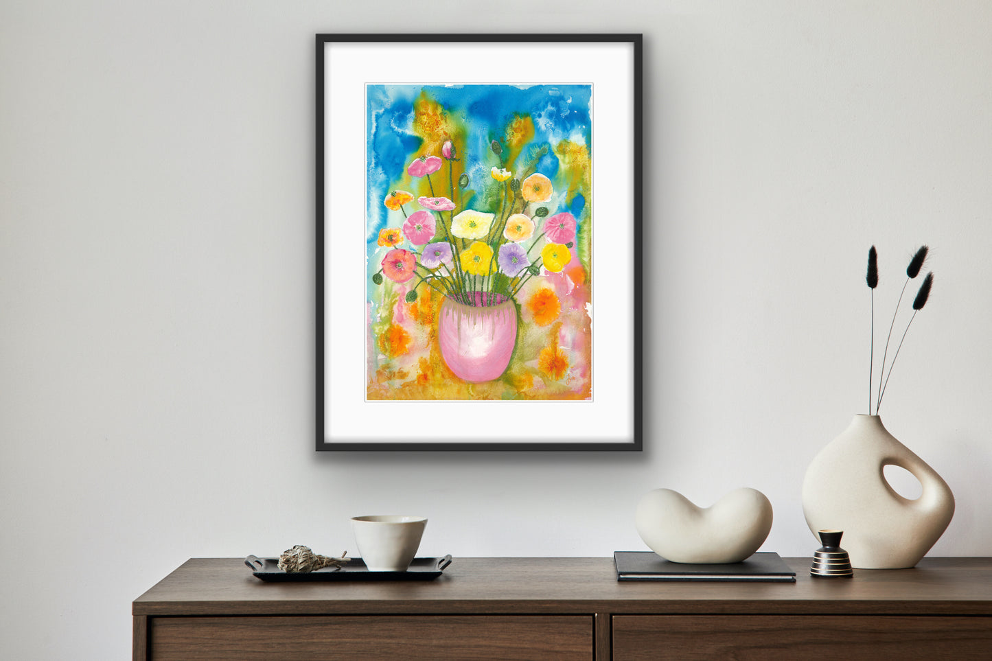 Wall Art Print - Still life - Blue and Poppies