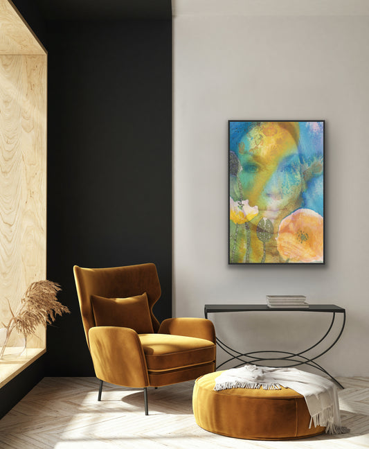 Wall Art Print - Abstract - 'Blue girl, yellow me'